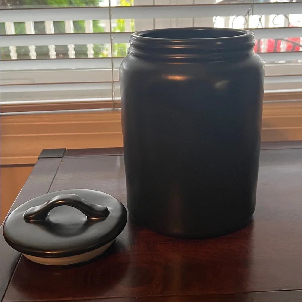 Rae Dunn Black and Orange Dog Treat Jar